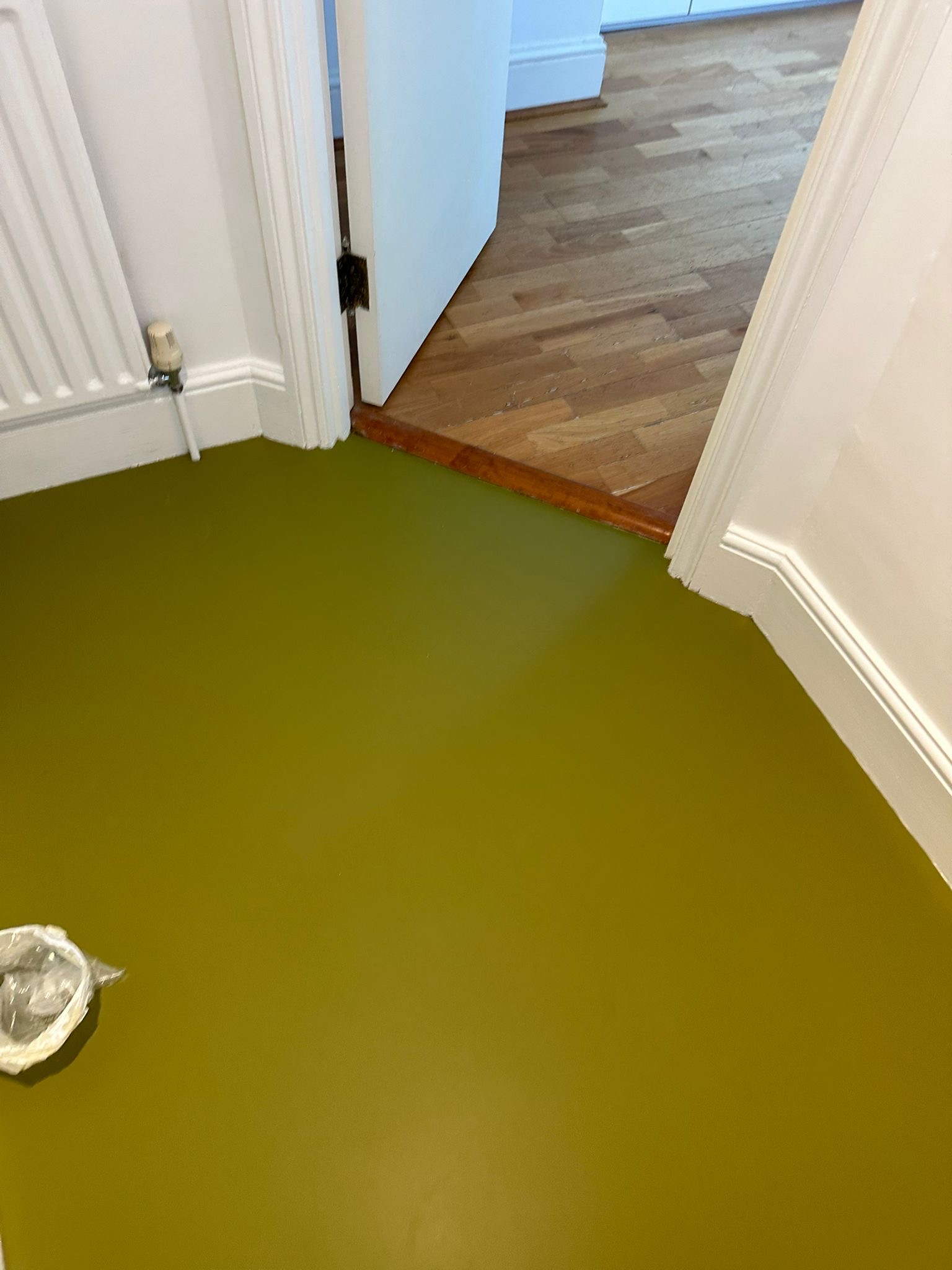 Olive-green Colour Flooring installed in a utility room
