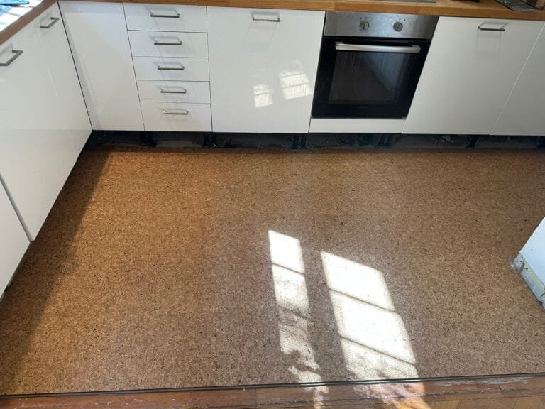 Finished cork flooring in a London kitchen