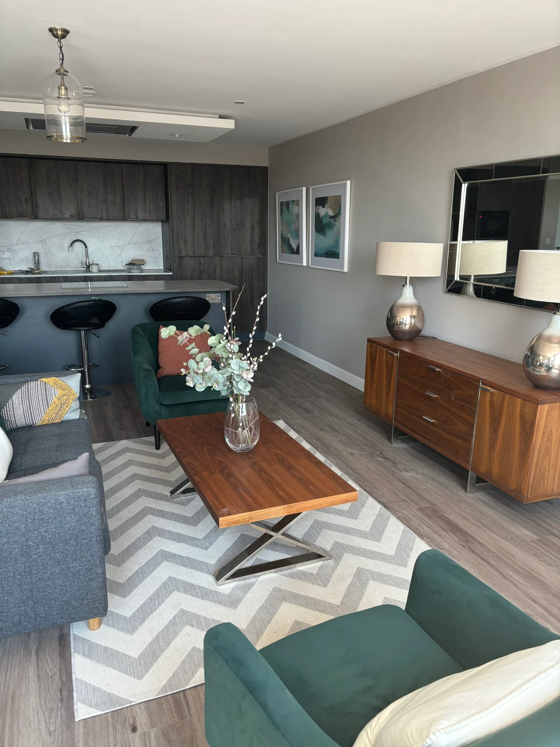 Karndean wood-effect plank flooring in an open-plan living room